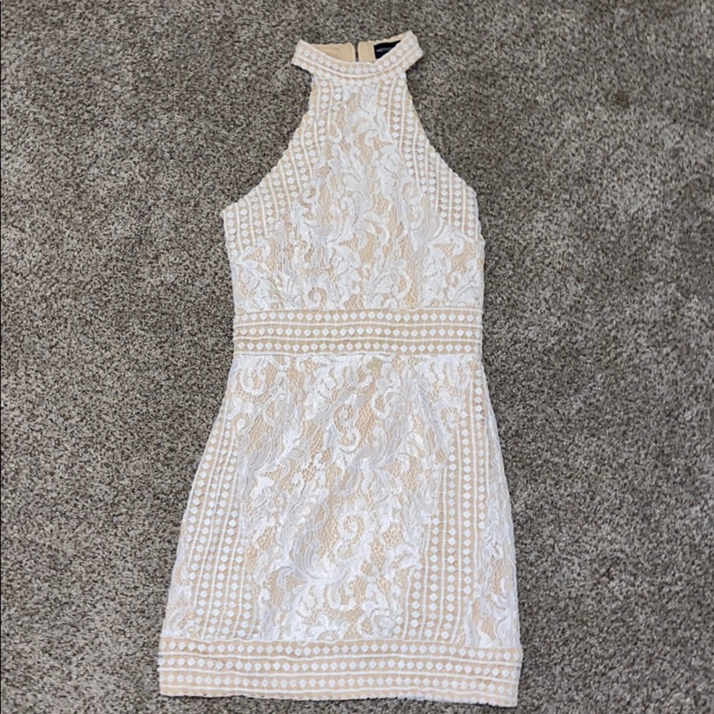 White high neck lace dress